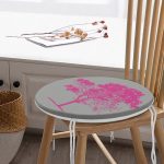 - RealHomes Yuvarlak Fermuarlı Minder - Realhomes  Gri Zeminde Modern Fuşya Ağaç Tasarımlı Yuvarlak Fermuarlı Sandalye Minderi Realhomes