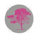 - RealHomes Yuvarlak Fermuarlı Minder - Realhomes  Gri Zeminde Modern Fuşya Ağaç Tasarımlı Yuvarlak Fermuarlı Sandalye Minderi Realhomes