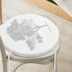 Modern Beyaz Zeminde Gri Ağaç Desenli Yuvarlak Fermuarlı Sandalye Minderi Realhomes