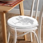 Modern Beyaz Zeminde Gri Ağaç Desenli Yuvarlak Fermuarlı Sandalye Minderi Realhomes