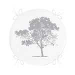 Modern Beyaz Zeminde Gri Ağaç Desenli Yuvarlak Fermuarlı Sandalye Minderi Realhomes