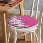 Fuşya Zeminde Beyaz Ve Gri Çiçek Motifli Yuvarlak Fermuarlı Sandalye Minderi Realhomes