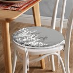 - RealHomes Yuvarlak Fermuarlı Minder - Realhomes  Gri Zeminde Beyaz Çiçek Motifli Özel Tasarım Yuvarlak Fermuarlı Sandalye Minderi Realhomes