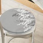 - RealHomes Yuvarlak Fermuarlı Minder - Realhomes  Gri Zeminde Beyaz Çiçek Motifli Özel Tasarım Yuvarlak Fermuarlı Sandalye Minderi Realhomes