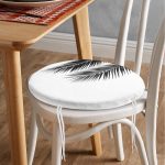 - RealHomes Yuvarlak Fermuarlı Minder - Realhomes  Siyah Beyaz Palmiye Yaprakları Dijital Baskılı Yuvarlak Fermuarlı Sandalye Minderi Realhomes