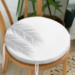 - RealHomes Yuvarlak Fermuarlı Minder - Realhomes Beyaz Zeminde Gri Palmiye Yaprakları Özel Tasarım Yuvarlak Fermuarlı Sandalye Minderi Realhomes