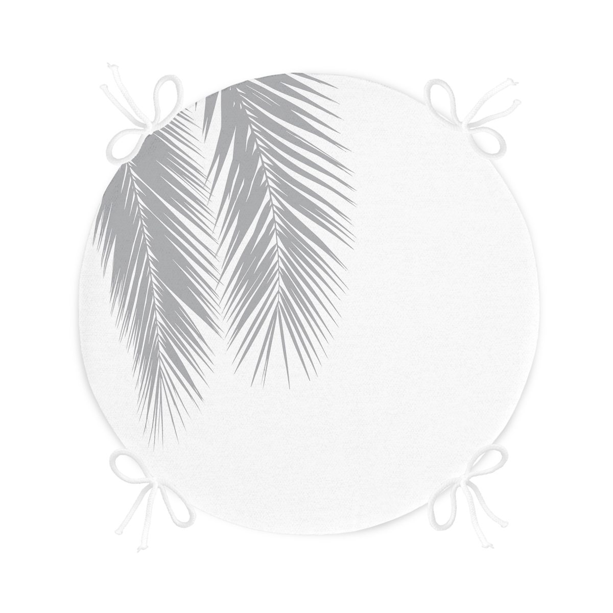 Beyaz Zeminde Gri Palmiye Yaprakları Özel Tasarım Yuvarlak Fermuarlı Sandalye Minderi Realhomes