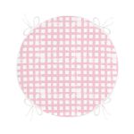 Pembe Zeminde Geometrik Kare Motifli Yuvarlak Fermuarlı Sandalye Minderi Realhomes