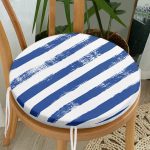 - RealHomes Yuvarlak Fermuarlı Minder - Realhomes  Lacivert Çizgili Motifli Modern Yuvarlak Fermuarlı Sandalye Minderi Realhomes