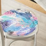 - RealHomes Yuvarlak Fermuarlı Minder - Realhomes Sulu Boya Yapraklar Özel Tasarım Modern Yuvarlak Fermuarlı Sandalye Minderi Realhomes