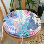 - RealHomes Yuvarlak Fermuarlı Minder - Realhomes Sulu Boya Yapraklar Özel Tasarım Modern Yuvarlak Fermuarlı Sandalye Minderi Realhomes