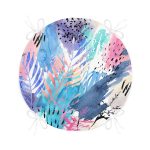 - RealHomes Yuvarlak Fermuarlı Minder - Realhomes Sulu Boya Yapraklar Özel Tasarım Modern Yuvarlak Fermuarlı Sandalye Minderi Realhomes