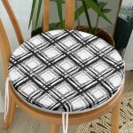 - RealHomes Yuvarlak Fermuarlı Minder - Realhomes  Izgara Zeminde Gri Tonlama Dijital Baskılı Özel Tasarım Yuvarlak Fermuarlı Sandalye Minderi Realhomes