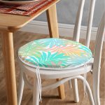 - RealHomes Yuvarlak Fermuarlı Minder - Realhomes  Mavi Ve Pembe Yaprak Çizimli Özel Tasarım Dijital Baskılı Yuvarlak Fermuarlı Sandalye Minderi Realhomes