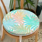 - RealHomes Yuvarlak Fermuarlı Minder - Realhomes  Mavi Ve Pembe Yaprak Çizimli Özel Tasarım Dijital Baskılı Yuvarlak Fermuarlı Sandalye Minderi Realhomes