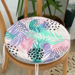 - RealHomes Yuvarlak Fermuarlı Minder - Realhomes  Sulu Boya Yaprak Desenli Modern Yuvarlak Fermuarlı Sandalye Minderi Realhomes