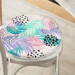 - RealHomes Yuvarlak Fermuarlı Minder - Realhomes  Sulu Boya Yaprak Desenli Modern Yuvarlak Fermuarlı Sandalye Minderi Realhomes
