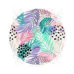 - RealHomes Yuvarlak Fermuarlı Minder - Realhomes  Sulu Boya Yaprak Desenli Modern Yuvarlak Fermuarlı Sandalye Minderi Realhomes