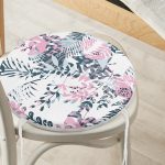 - RealHomes Yuvarlak Fermuarlı Minder - Realhomes Sulu Boya Yaprak Motifli Modern Dijital Baskılı Yuvarlak Fermuarlı Sandalye Minderi Realhomes
