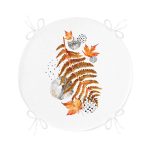 - RealHomes Yuvarlak Fermuarlı Minder - Realhomes Beyaz Mermer Zemin Üzerinde Sonbahar Kurumuş Yaprak Desenli Yuvarlak Fermuarlı Sandalye Minderi Realhomes