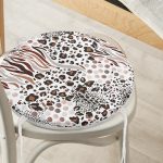 - RealHomes Yuvarlak Fermuarlı Minder - Realhomes Leopar Dijital Baskılı İkat Desenli Modern Yuvarlak Fermuarlı Sandalye Minderi Realhomes