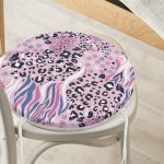 - RealHomes Yuvarlak Fermuarlı Minder - Realhomes  Lila Zeminli Leopar Desenli Dijital Baskılı Özel Tasarım Yuvarlak Fermuarlı Sandalye Minderi Realhomes