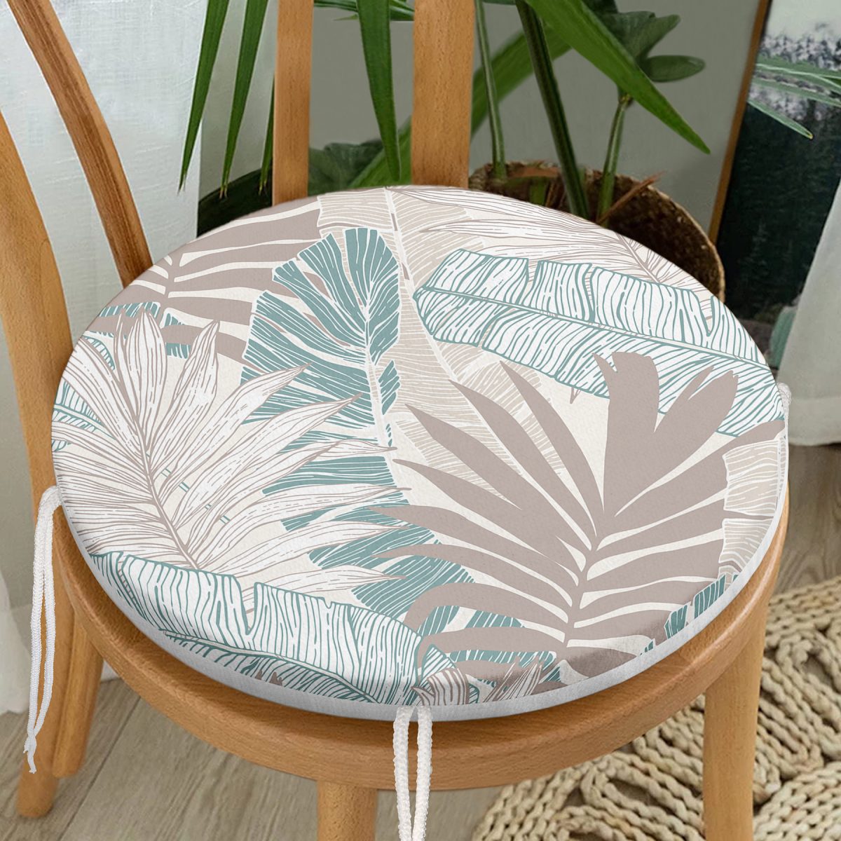 Modern Floral Desen Dijital Baskılı Özel Tasarım Yuvarlak Fermuarlı Sandalye Minderi Realhomes