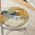 Realhomes Kahve Ve Gri Renk Yaprak Motifli Dijital Baskılı Yuvarlak Fermuarlı Sandalye Minderi Realhomes