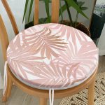 - RealHomes Yuvarlak Fermuarlı Minder - Realhomes Pembe Tropik Yaprak Motifli Özel Tasarım Dijital Baskılı Yuvarlak Fermuarlı Sandalye Minderi Realhomes