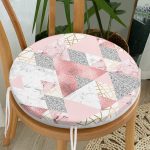 - RealHomes Yuvarlak Fermuarlı Minder - Realhomes Geometrik Pembe Ve Gri Mermer Motifli Özel Tasarım Yuvarlak Fermuarlı Sandalye Minderi Realhomes