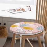 Pembe Zemin Üzerinde Sulu Boya Gold Ve Mavi Çizimli Yuvarlak Fermuarlı Sandalye Minderi Realhomes