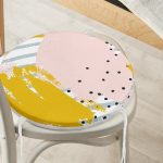 - RealHomes Yuvarlak Fermuarlı Minder - Realhomes Soyut Sulu Boya Çizim Desenli Modern Yuvarlak Fermuarlı Sandalye Minderi Realhomes