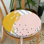 - RealHomes Yuvarlak Fermuarlı Minder - Realhomes Soyut Sulu Boya Çizim Desenli Modern Yuvarlak Fermuarlı Sandalye Minderi Realhomes