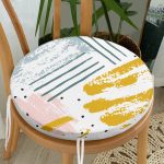 Beyaz Zeminde Soyut Sulu Boya Çizimli Özel Tasarım Dijital Baskılı Yuvarlak Fermuarlı Sandalye Minderi Realhomes