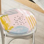 - RealHomes Yuvarlak Fermuarlı Minder - Realhomes Pembe Zeminde Soyut Sulu Boya Çizimli Yuvarlak Fermuarlı Sandalye Minderi Realhomes