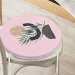 - RealHomes Yuvarlak Fermuarlı Minder - Realhomes  Pembe Zemin Üzerinde Soyut Yaprak Çizimli Yuvarlak Fermuarlı Sandalye Minderi Realhomes