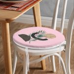 - RealHomes Yuvarlak Fermuarlı Minder - Realhomes  Pembe Zemin Üzerinde Soyut Yaprak Çizimli Yuvarlak Fermuarlı Sandalye Minderi Realhomes
