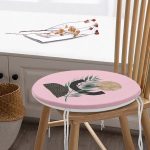 - RealHomes Yuvarlak Fermuarlı Minder - Realhomes  Pembe Zemin Üzerinde Soyut Yaprak Çizimli Yuvarlak Fermuarlı Sandalye Minderi Realhomes