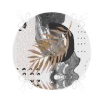 - RealHomes Yuvarlak Fermuarlı Minder - Realhomes  Soyut Çizim Altın Yaprak Desenli Özel Tasarım Yuvarlak Fermuarlı Sandalye Minderi Realhomes