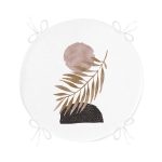 - RealHomes Yuvarlak Fermuarlı Minder - Realhomes Beyaz Zeminde Soyut Çizim Ay Ve Yaprak Motifli Yuvarlak Fermuarlı Sandalye Minderi Realhomes