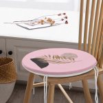 - RealHomes Yuvarlak Fermuarlı Minder - Realhomes Pembe Zemin Üzerinde Soyut Çizim Ay Ve Yaprak Motifli Yuvarlak Fermuarlı Sandalye Minderi Realhomes