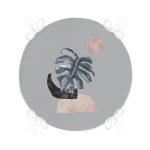 - RealHomes Yuvarlak Fermuarlı Minder - Realhomes  Gri Zemin Üzerinde Tropik Yaprak Desen Dijital Baskılı Yuvarlak Fermuarlı Sandalye Minderi Realhomes