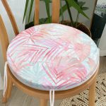 - RealHomes Yuvarlak Fermuarlı Minder - Realhomes Pembe Ve Mavi Yaprak Desenli Özel Tasarım Yuvarlak Fermuarlı Sandalye Minderi Realhomes