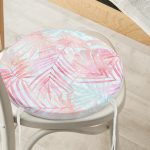 - RealHomes Yuvarlak Fermuarlı Minder - Realhomes Pembe Ve Mavi Yaprak Desenli Özel Tasarım Yuvarlak Fermuarlı Sandalye Minderi Realhomes