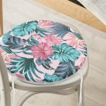 - RealHomes Yuvarlak Fermuarlı Minder - Realhomes Pembe Zeminde Canlı Tropik Yaprakları Dijital Baskılı Yuvarlak Fermuarlı Sandalye Minderi Realhomes