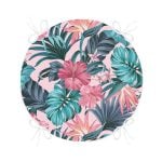 - RealHomes Yuvarlak Fermuarlı Minder - Realhomes Pembe Zeminde Canlı Tropik Yaprakları Dijital Baskılı Yuvarlak Fermuarlı Sandalye Minderi Realhomes