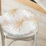 - RealHomes Yuvarlak Fermuarlı Minder - Realhomes  Beyaz Ve Gold Yaprak Desenli Özel Tasarım Modern Yuvarlak Fermuarlı Sandalye Minderi Realhomes