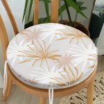 - RealHomes Yuvarlak Fermuarlı Minder - Realhomes  Beyaz Ve Gold Yaprak Desenli Özel Tasarım Modern Yuvarlak Fermuarlı Sandalye Minderi Realhomes