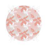 Gri Zemin Üzerinde Pembe Beyaz Yaprak Motifli Yuvarlak Fermuarlı Sandalye Minderi Realhomes