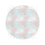 - RealHomes Yuvarlak Fermuarlı Minder - Realhomes Renkli Zemin Üzerinde Beyaz Ve Pembe Yaprak Motifli Yuvarlak Fermuarlı Sandalye Minderi Realhomes